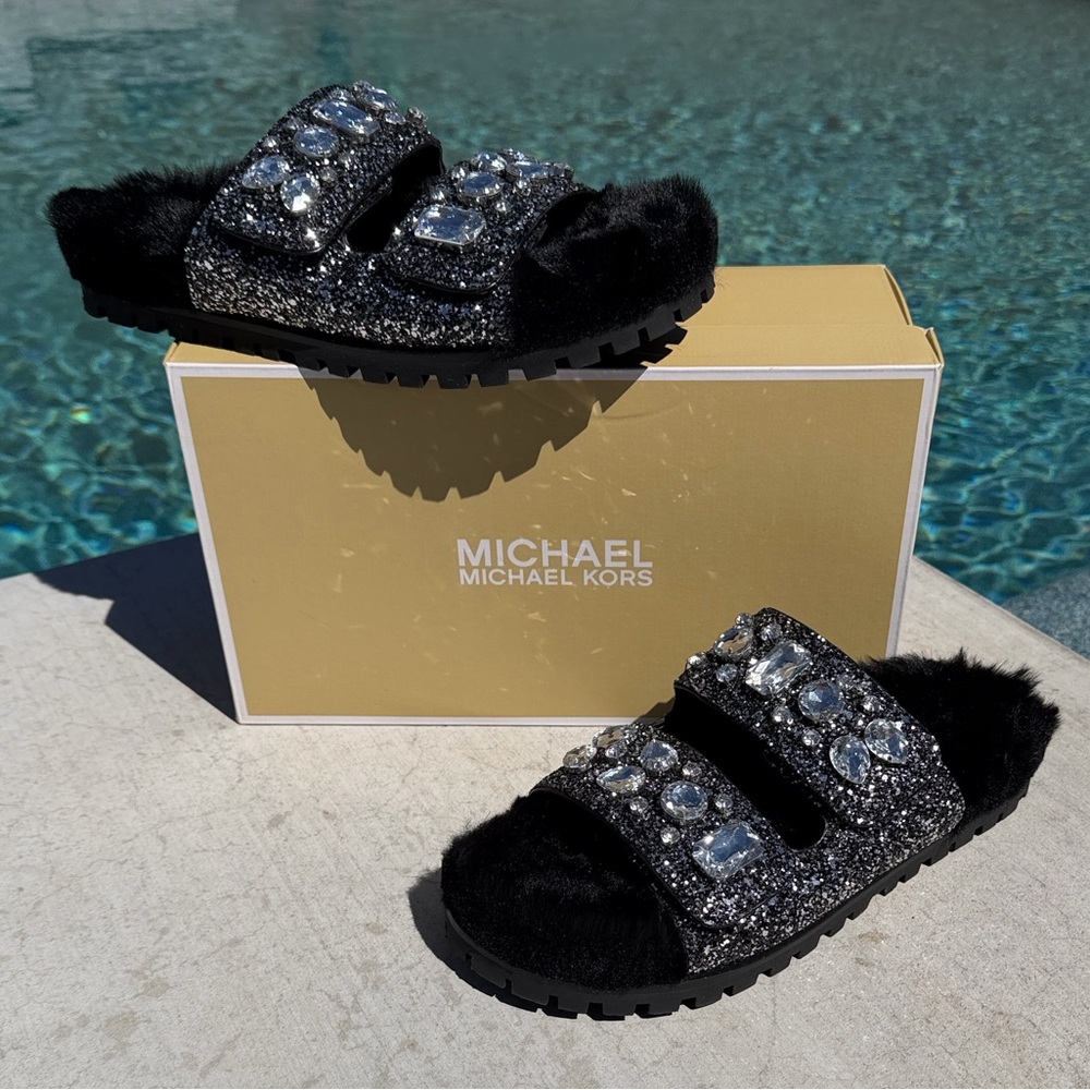 Michael Kors Stark Embellished Crystal Slides Size 10